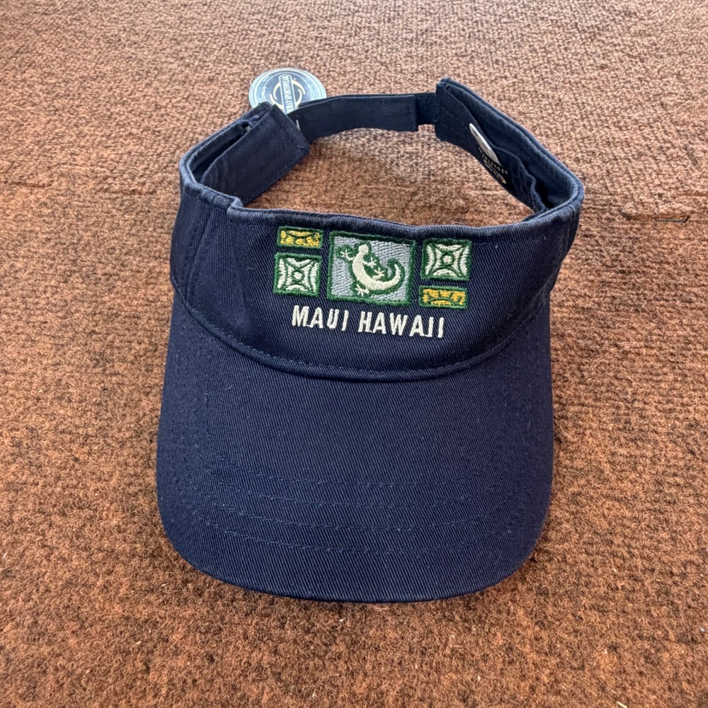 New Ouray Sportswear Maui Hawaii Gecko Sun Visor Navy Blue Cotton Adjustable Hat